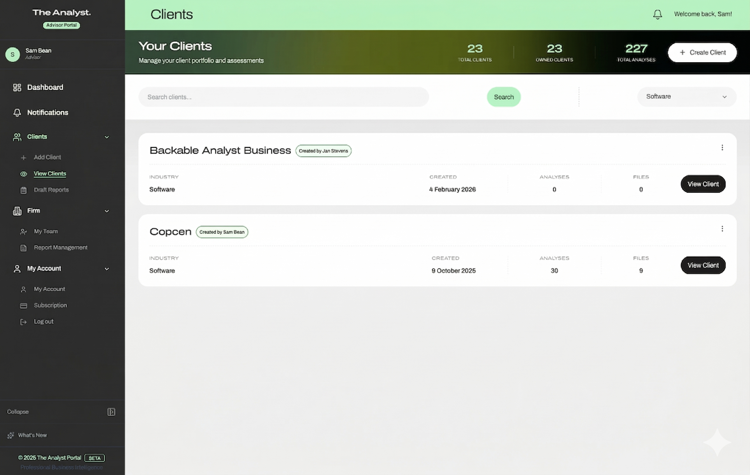 The Analyst advisor platform, book view