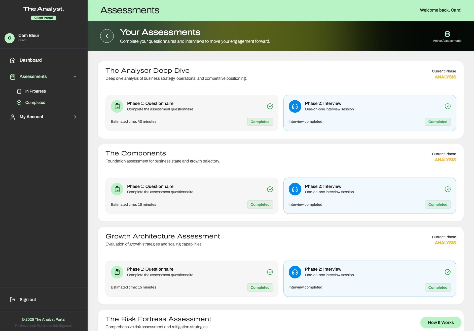The Analyst Client Portal, questionnaire in progress